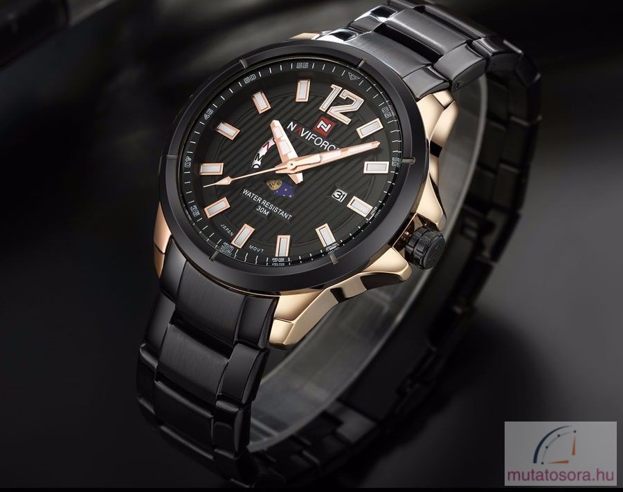 Naviforce 9084 fekete rosegold femszijas ferfi karora diszdobozban