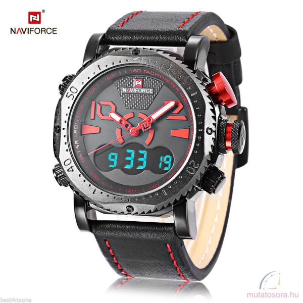 Naviforce 9094 dual time bőrszíjas férfi karóra - piros - Image 2