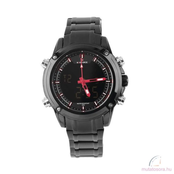 Naviforce  fekete fémszíjas férfi karóra - piros - Image 2