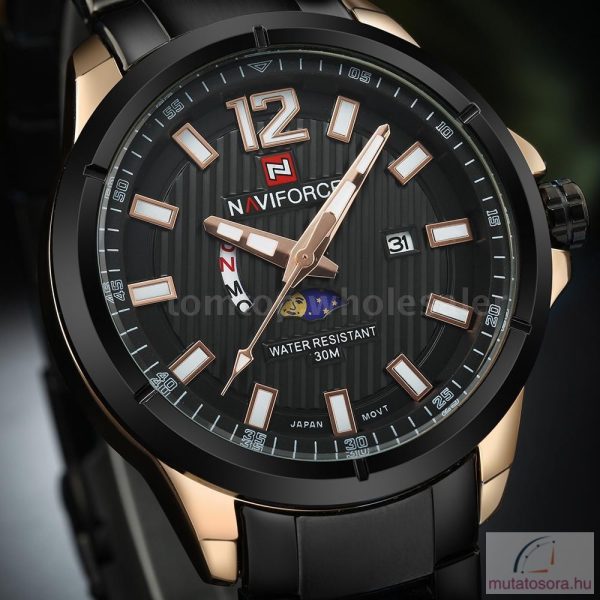 Naviforce 9084 fekete rosegold fémszíjas férfi karóra díszdobozban - Image 2