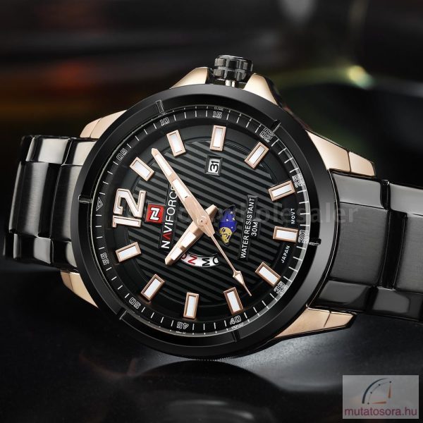 Naviforce 9084 fekete rosegold fémszíjas férfi karóra díszdobozban - Image 3