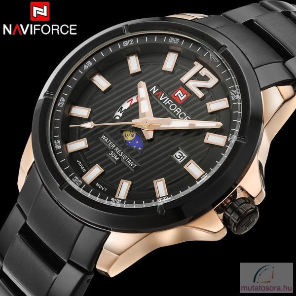 Naviforce 9084 fekete rosegold fémszíjas férfi karóra díszdobozban - Image 6