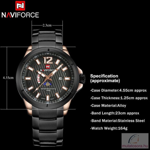 Naviforce 9084 fekete rosegold fémszíjas férfi karóra díszdobozban - Image 8
