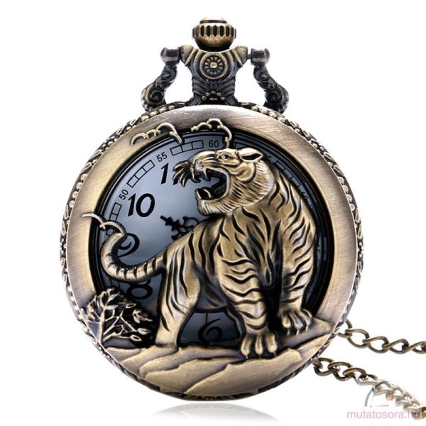 Bronz színű láncos óra tigris mintával