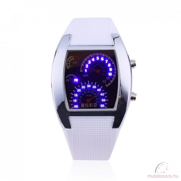 Szilikon szíjas LED férfi karóra Fehér - Image 2
