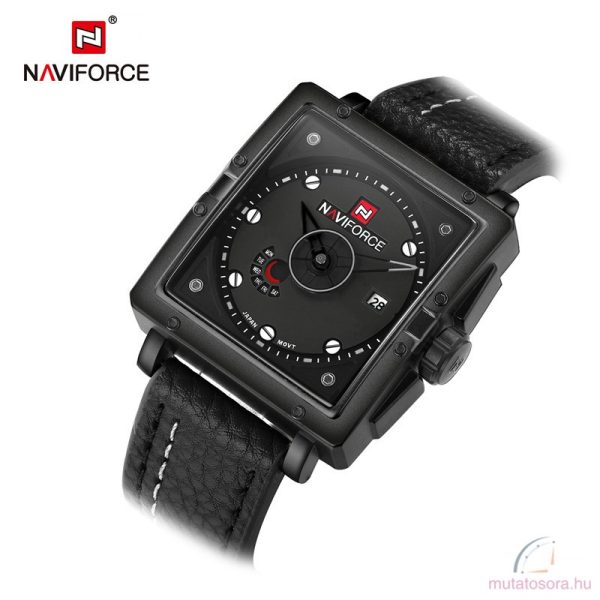 Naviforce kocka alakú bőrszíjas férfi karóra - fekete/fehér - díszdobozban - Image 2