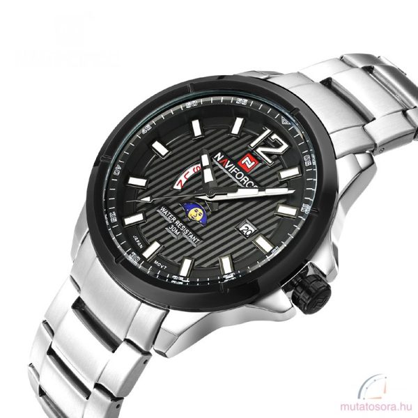 Naviforce 9084 ezüst fekete fémszíjas férfi karóra díszdobozban - Image 2