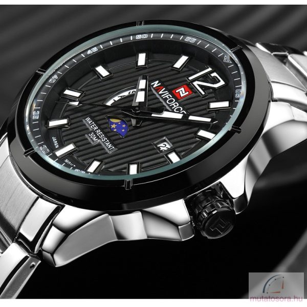 Naviforce 9084 ezüst fekete fémszíjas férfi karóra díszdobozban - Image 3