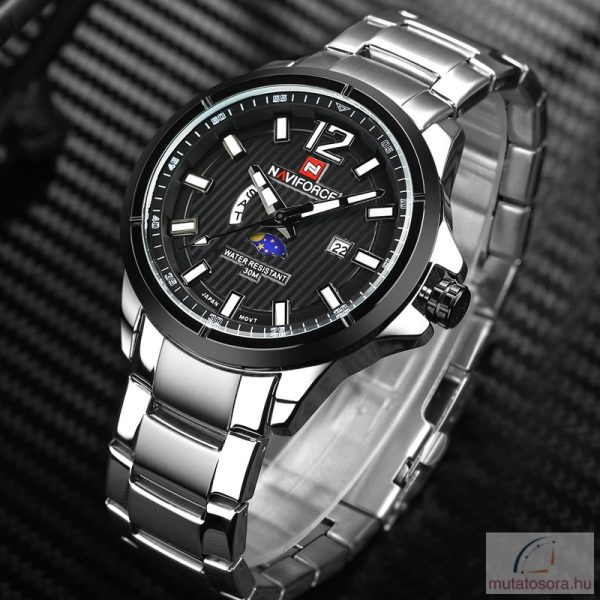 Naviforce 9084 ezüst fekete fémszíjas férfi karóra díszdobozban - Image 4