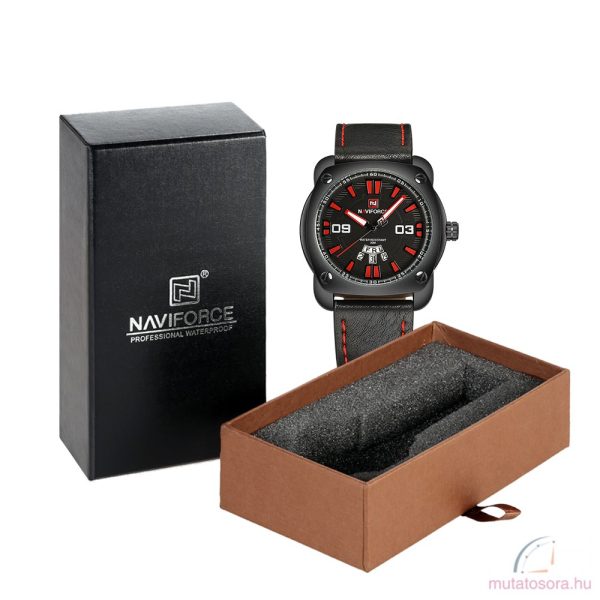 Naviforce bőrszíjas férfi karóra dátum mutatóval fekete díszdobozban - Image 4